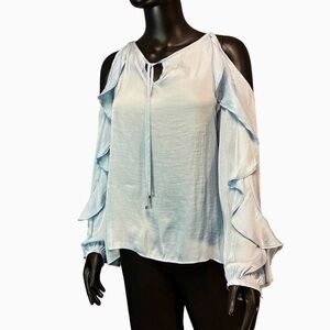 Jennifer Lopez Light Blue Ruffled Blouse